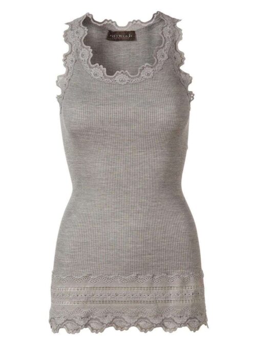 Rosemunde Lace Top W Lace Edge In Silk - Grey M  Rosemunde Clothing