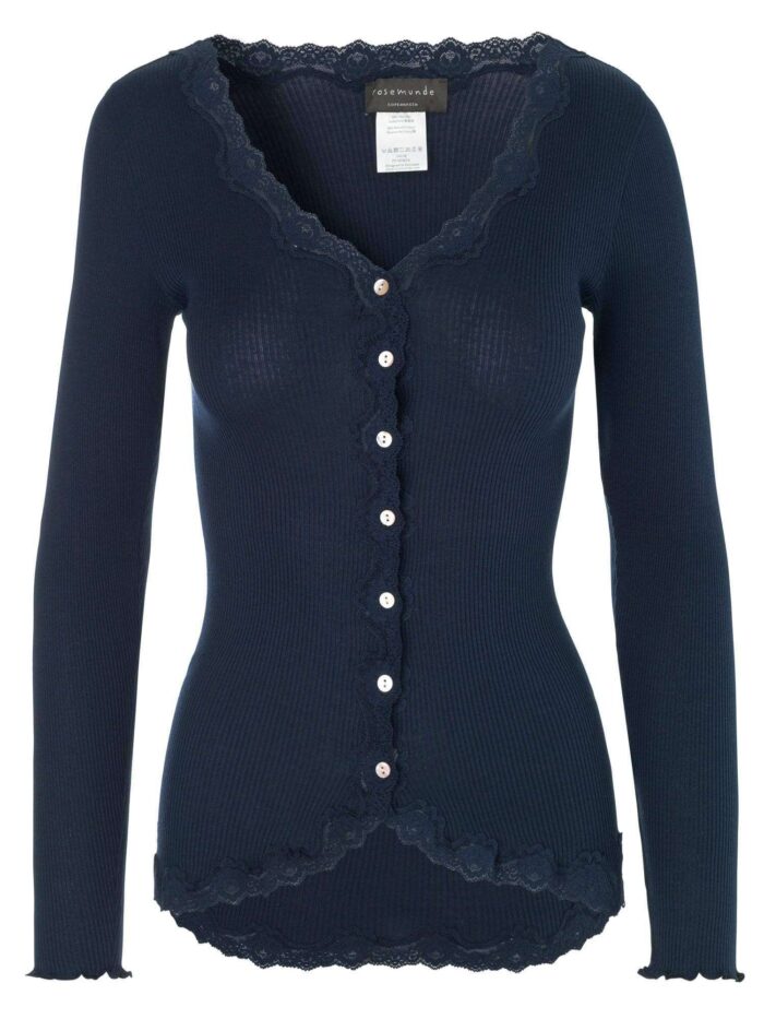 Rosemunde Vintage Lace Cardigan In Silk - Blue M  Rosemunde Clothing